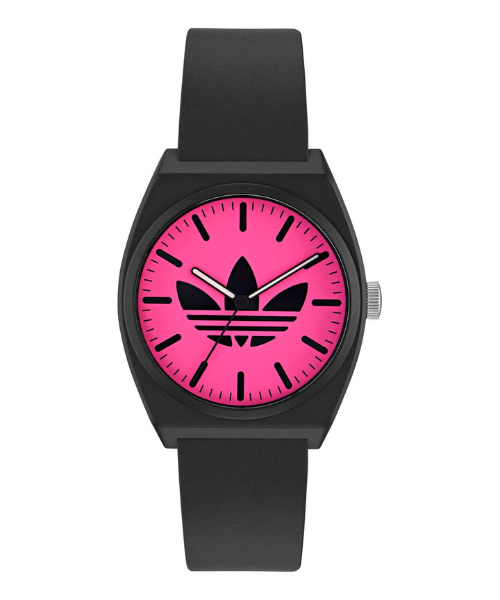 Adidas Unisex Pink Dial Black Resin Strap Watch AOST25548