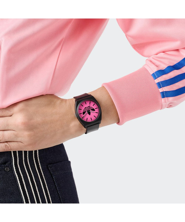 Adidas Unisex Pink Dial Black Resin Strap Watch AOST25548