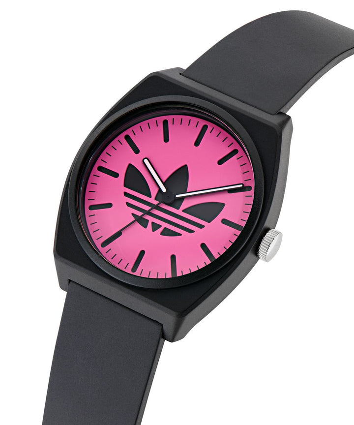 Adidas Unisex Pink Dial Black Resin Strap Watch AOST25548