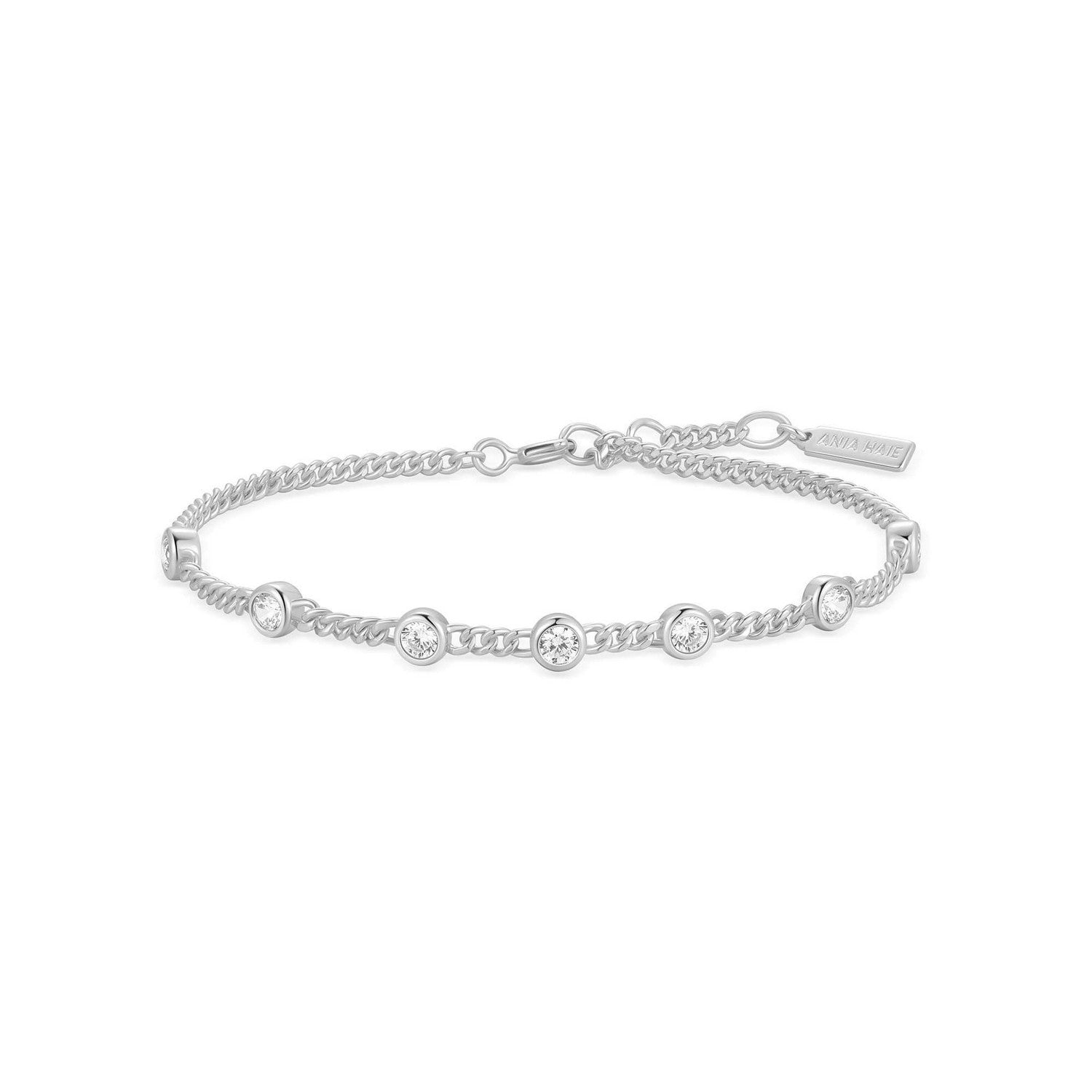 Silver Multi Station Round Stone Chain Bracelet B066-05H
