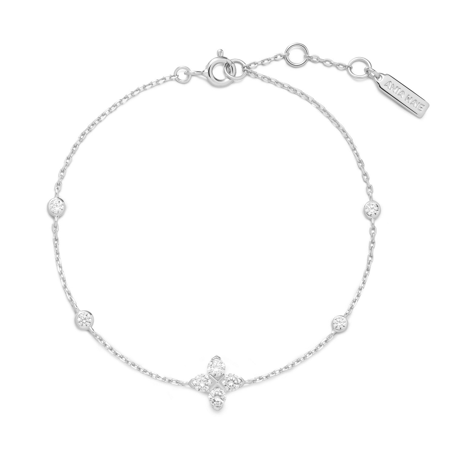 Silver bracelet with a butterfly charm on a white background