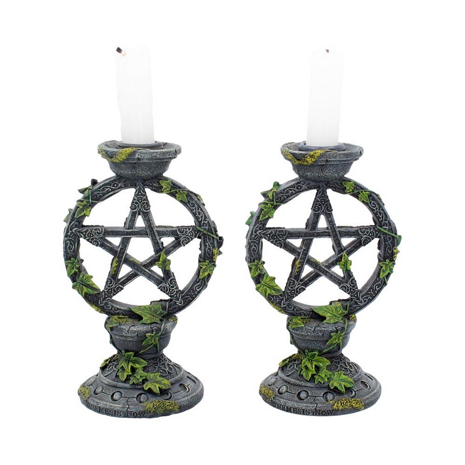 Set of 2 Wiccan Pentagram Candlesticks Witch Candle Holders B2539G6