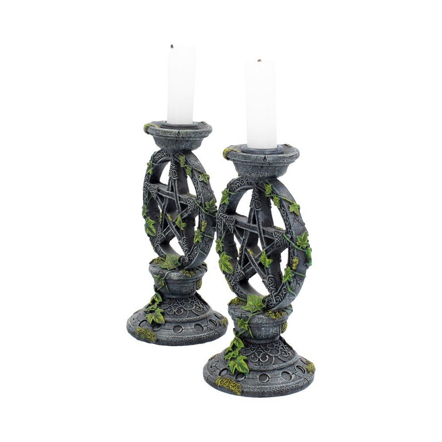 Set of 2 Wiccan Pentagram Candlesticks Witch Candle Holders B2539G6