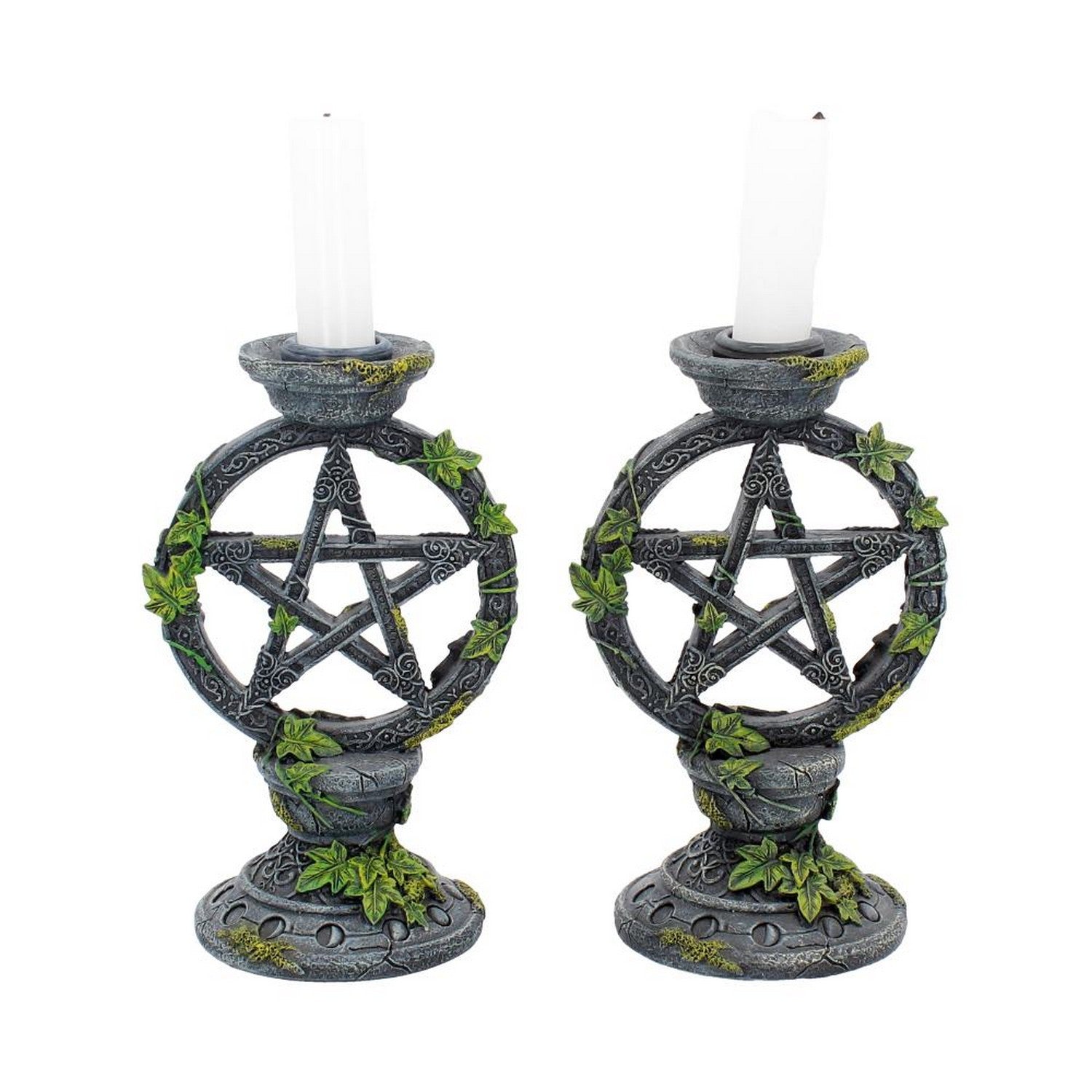 Set of 2 Wiccan Pentagram Candlesticks Witch Candle Holders B2539G6