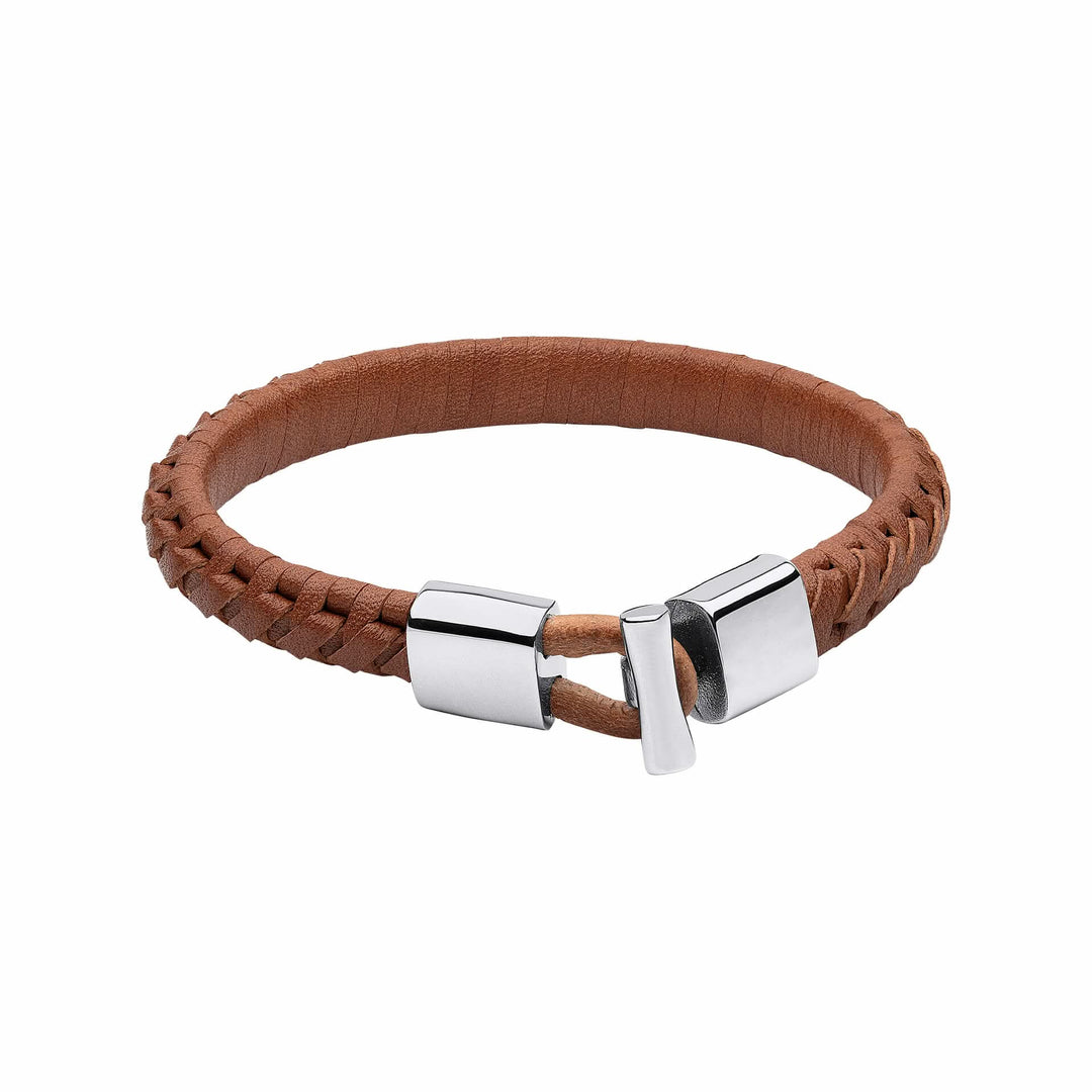 Tan Special Braided Leather A T-Bar Clasp 22cm Bracelet B5506