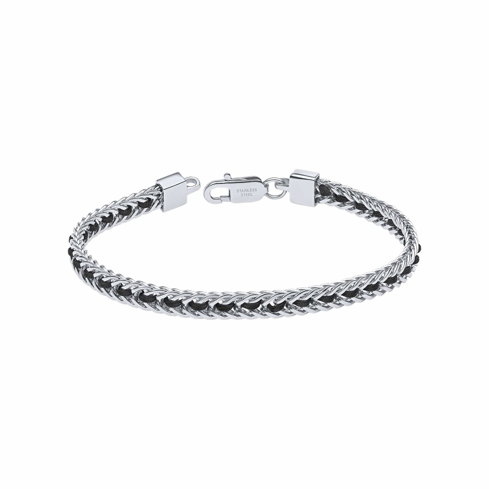 Stainless Steel Black Nylon String 22cm Bracelet B5510
