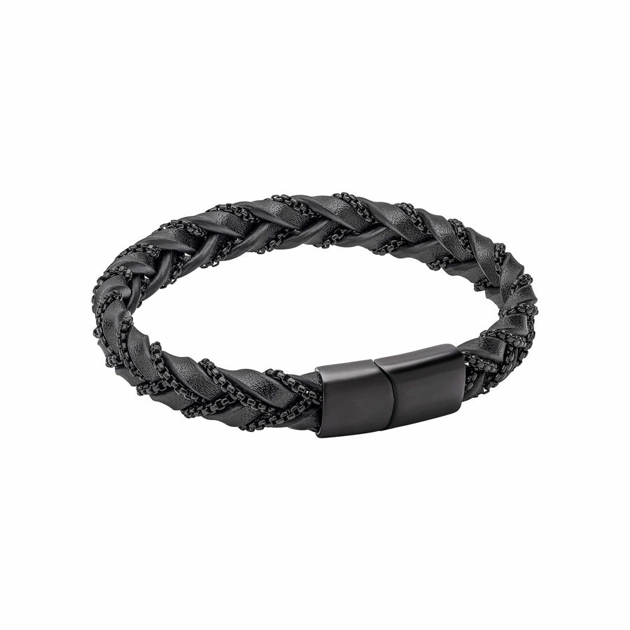 Chain Real Leather Black Bracelet B5565B