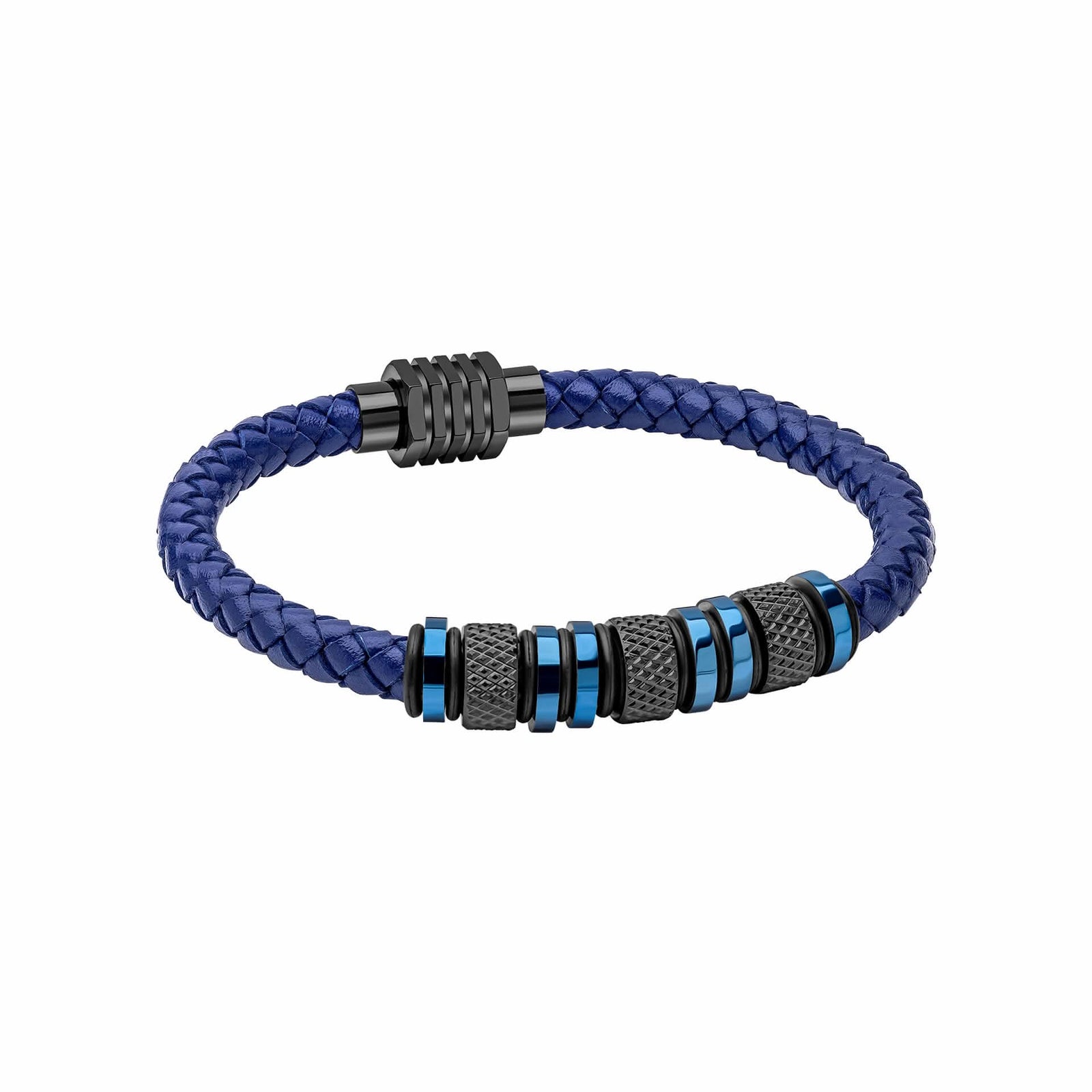 Stainless Steel Blue Beads Blue Leather Bracelet B5575L