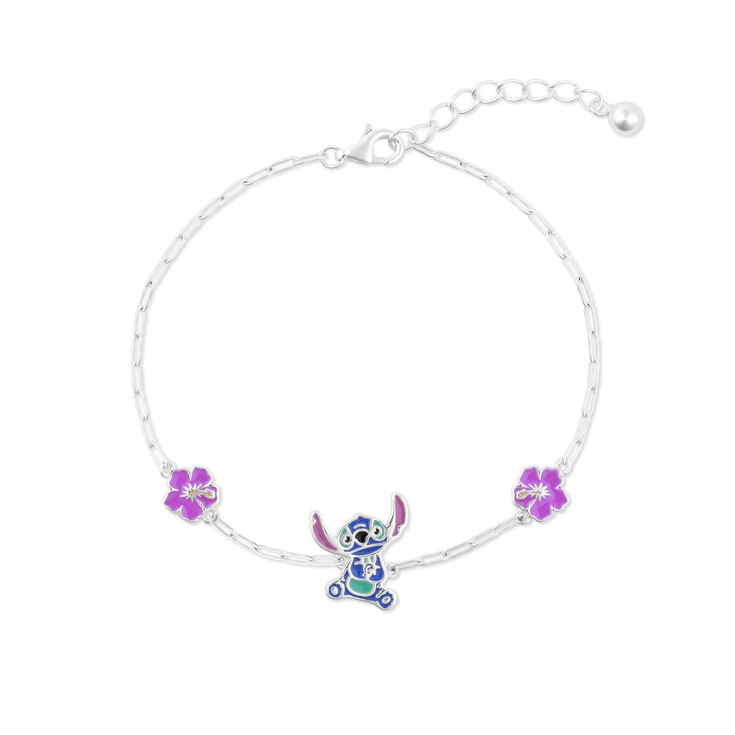 Disney Sterling Silver 925 6.5"+1" Enamel Stitch Bracelet B902414SL-65.PH