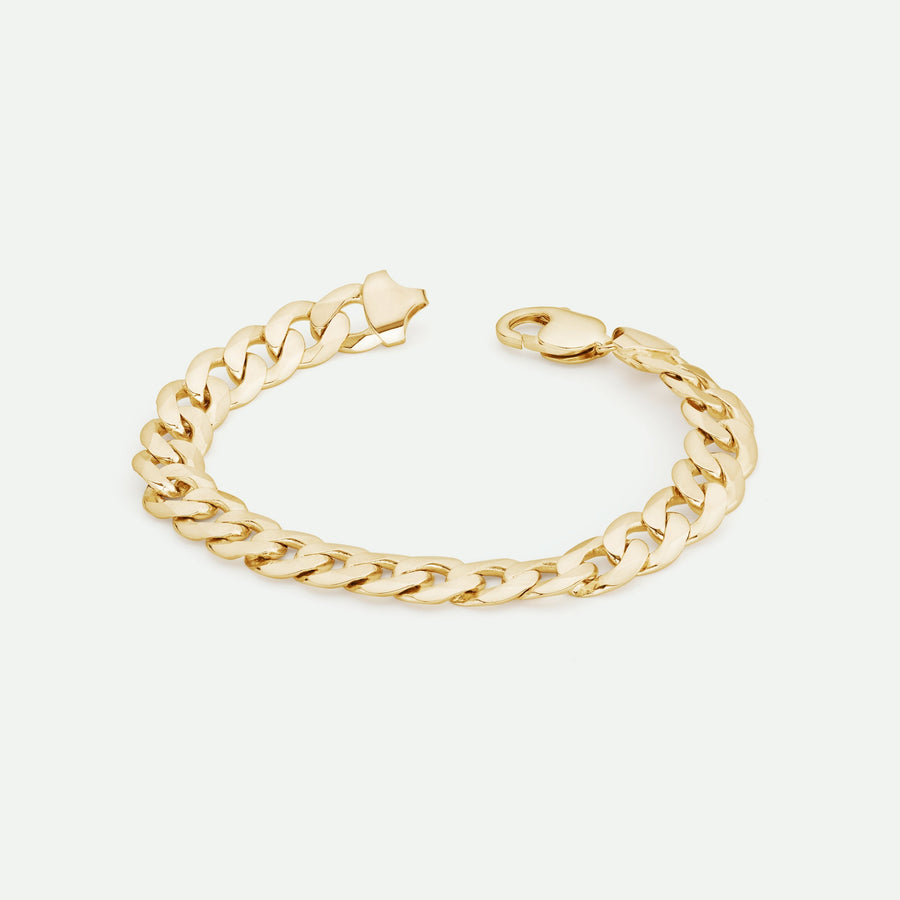 9ct Yellow Gold Solid Curb Chain Bracelet (10mm) 8.25 inch