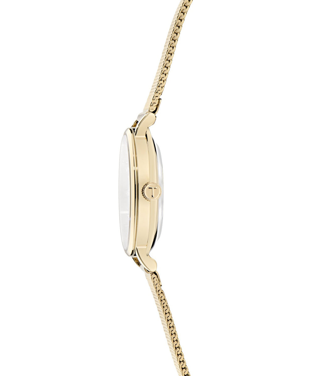 Ted Baker Women’s Staciie 28 mm Mother-of-Pearl Gold Mesh Watch BKPSTF405
