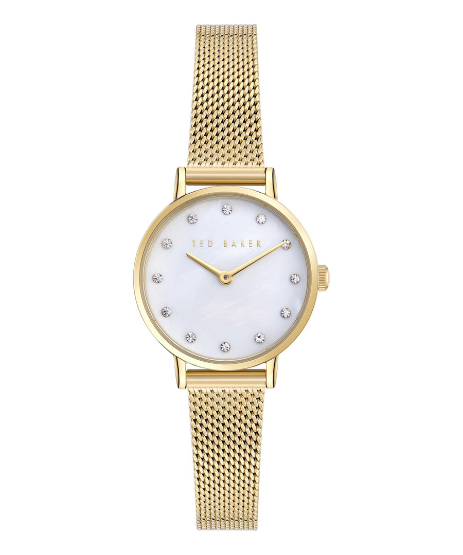 Ted Baker Women’s Staciie 28 mm Mother-of-Pearl Gold Mesh Watch BKPSTF405