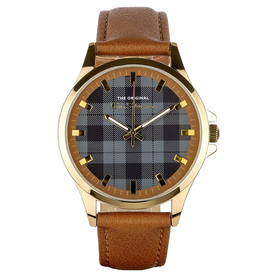 Ben Sherman Tan Strap Black Check Dial Gents Watch BS092BR