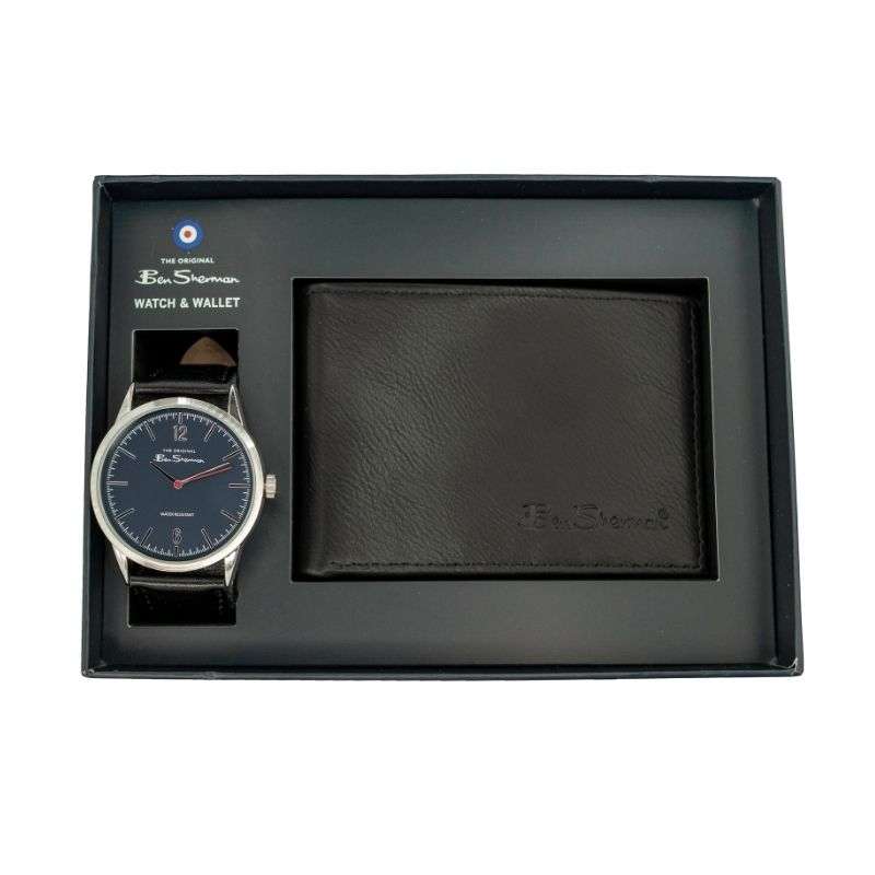 Ben Sherman Strap Strap Black Watch Blue Dial Wallet Set Gents Watch BS120G