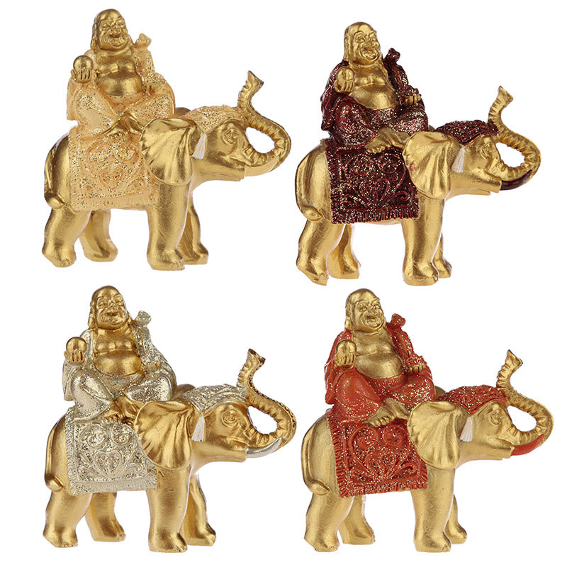 Lucky Buddha Sitting on Glitter Elephant BUD316