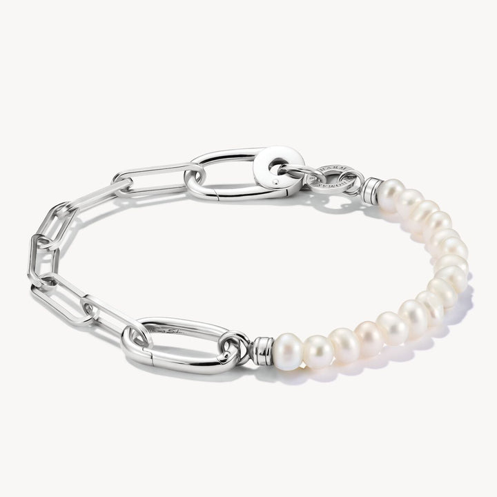 Thomas Sabo Charm Club Charming Connect Sterling Silver Paperclip Link Pearl Bracelet C1209-082-14