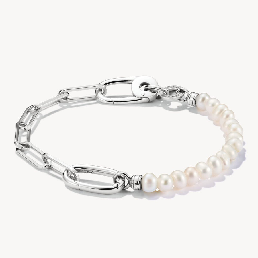 Thomas Sabo Charm Club Charming Connect Sterling Silver Paperclip Link Pearl Bracelet C1209-082-14