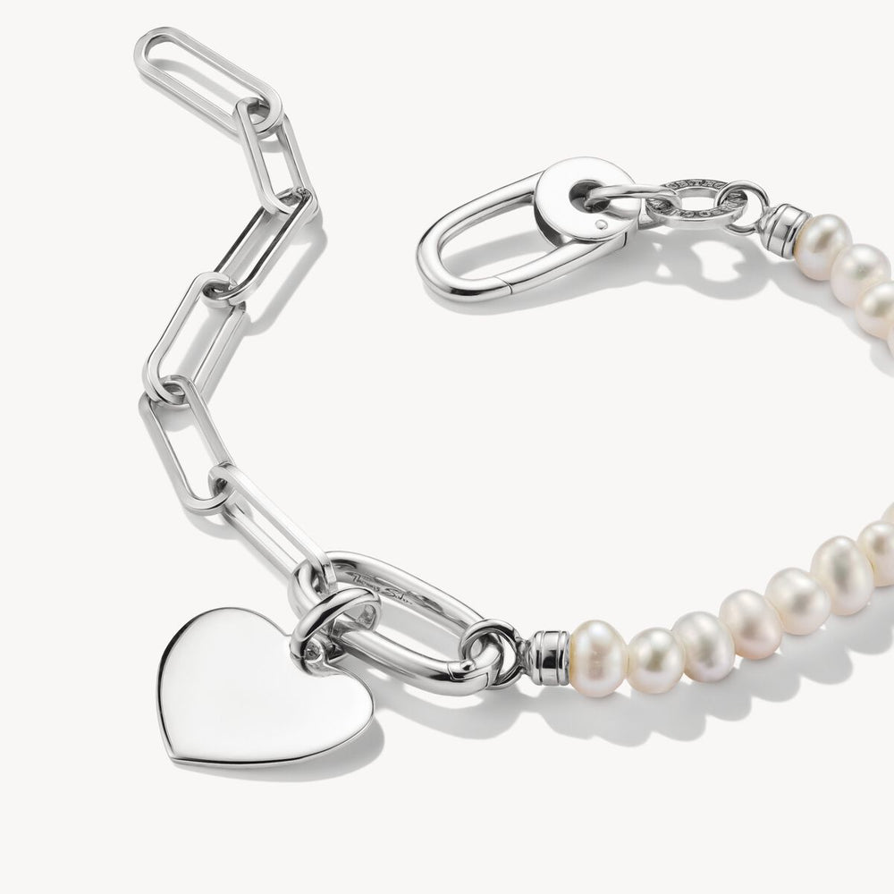 Thomas Sabo Charm Club Charming Connect Sterling Silver Paperclip Link Pearl Bracelet C1209-082-14