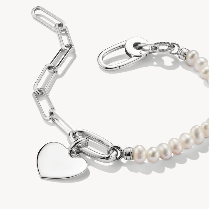 Thomas Sabo Charm Club Charming Connect Sterling Silver Paperclip Link Pearl Bracelet C1209-082-14