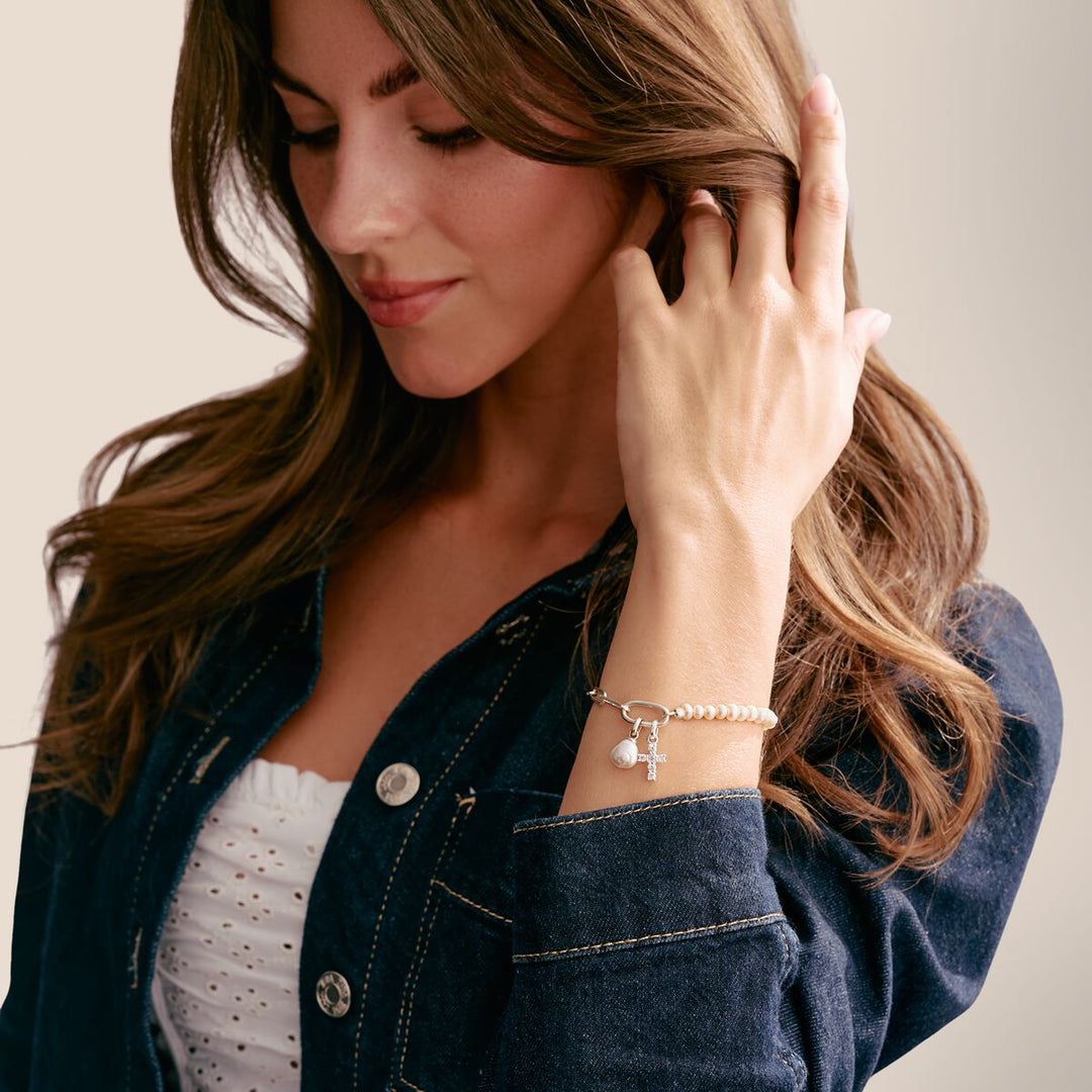 Thomas Sabo Charm Club Charming Connect Sterling Silver Paperclip Link Pearl Bracelet C1209-082-14