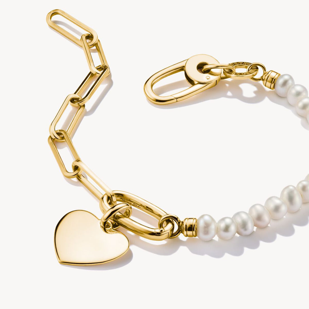 Thomas Sabo Charm Club Charming Connect Gold Plated Paperclip Link Pearl Bracelet C1209-430-14