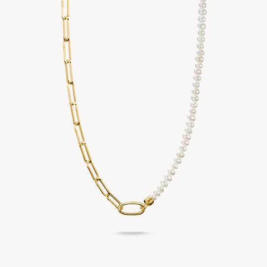 Thomas Sabo Charm Club Charming Connect Gold Plated Paperclip Link Pearl Necklace C1211-430-14