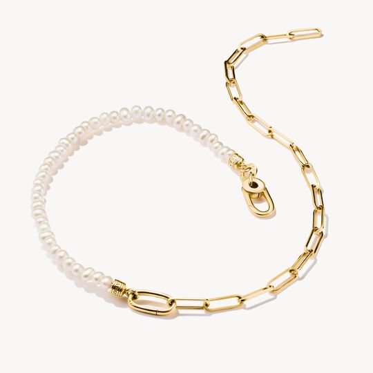 Thomas Sabo Charm Club Charming Connect Gold Plated Paperclip Link Pearl Necklace C1211-430-14