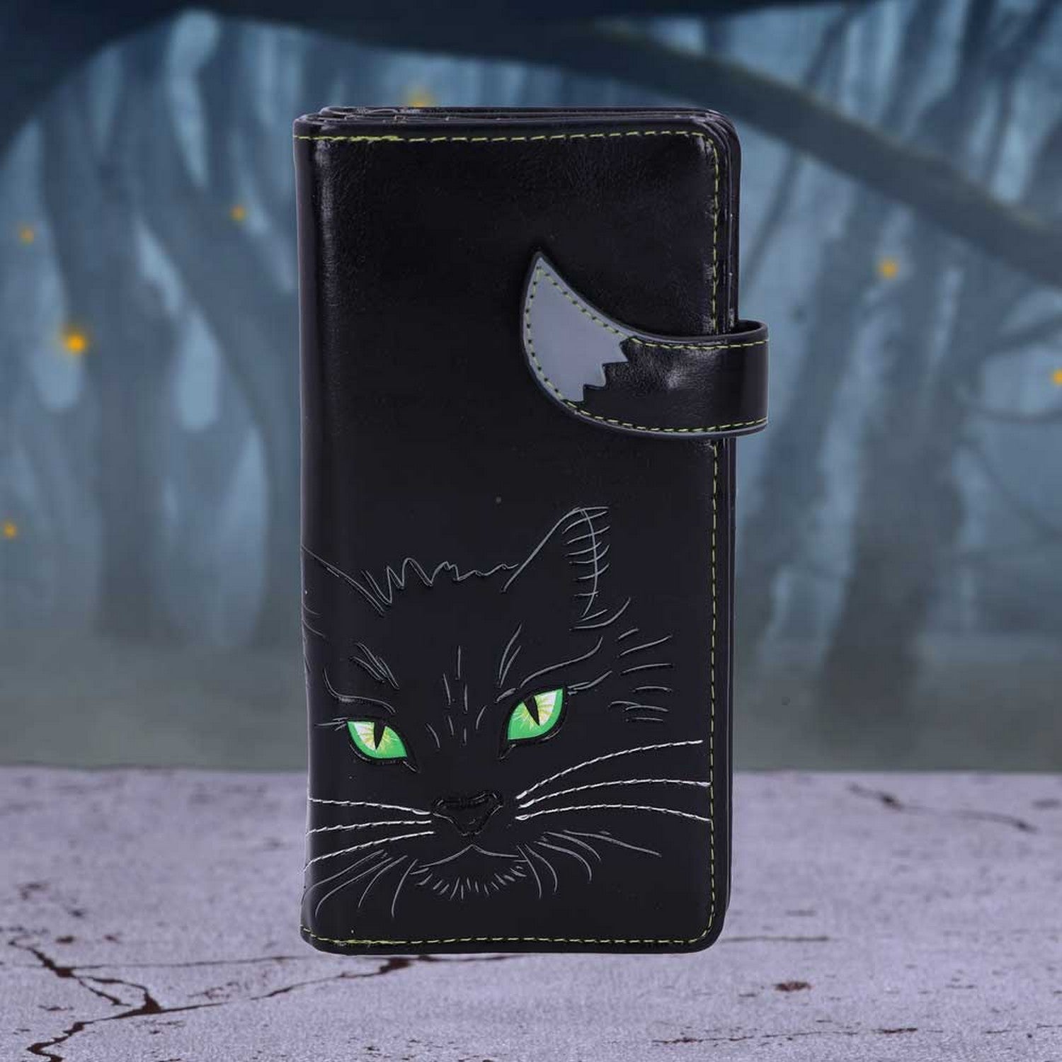 Black Lucky Cat Purse Embossed Eye Tail Wallet C3012H7