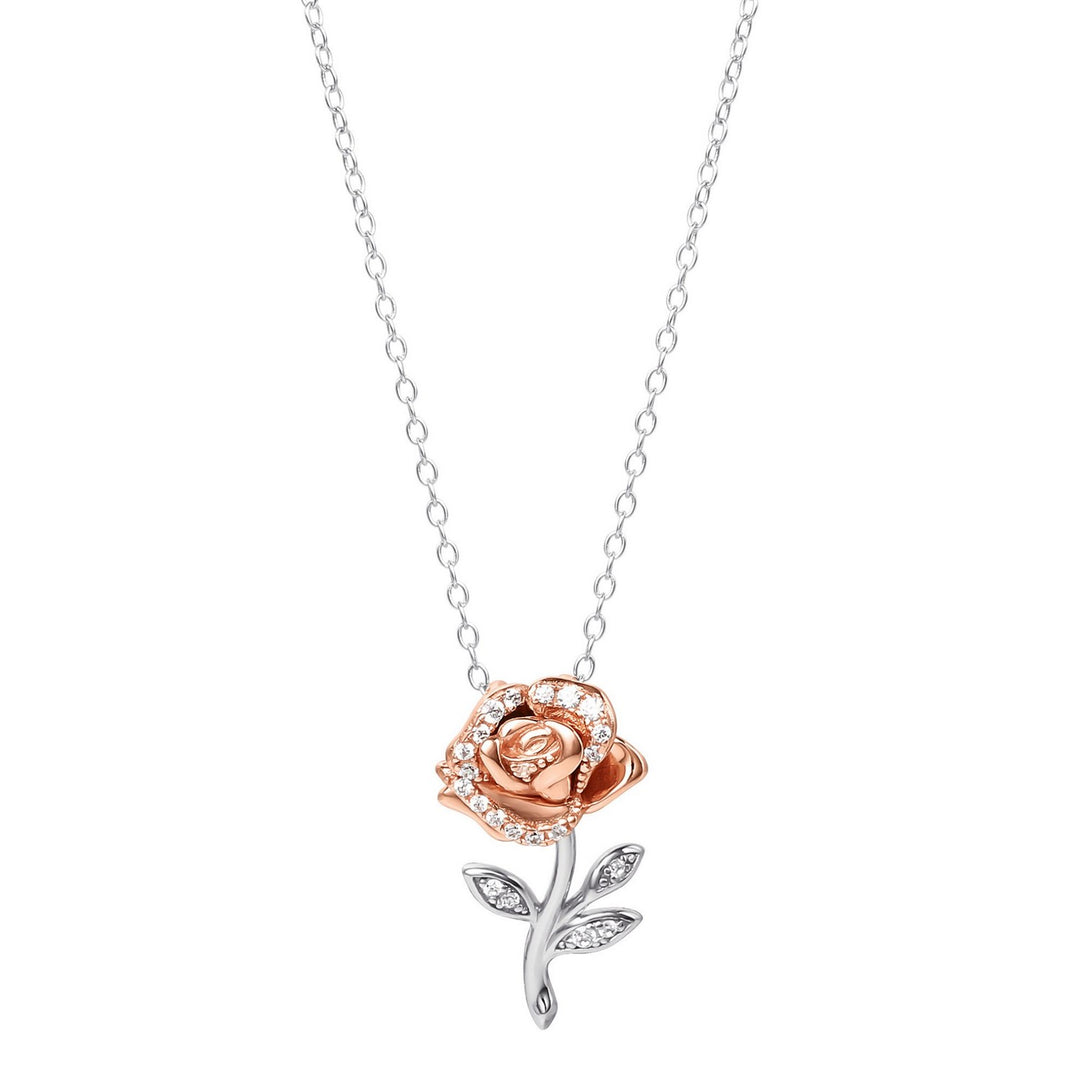 Silver Beauty & Beast Stone Set Rose Necklace C902725TZWL-P.PH