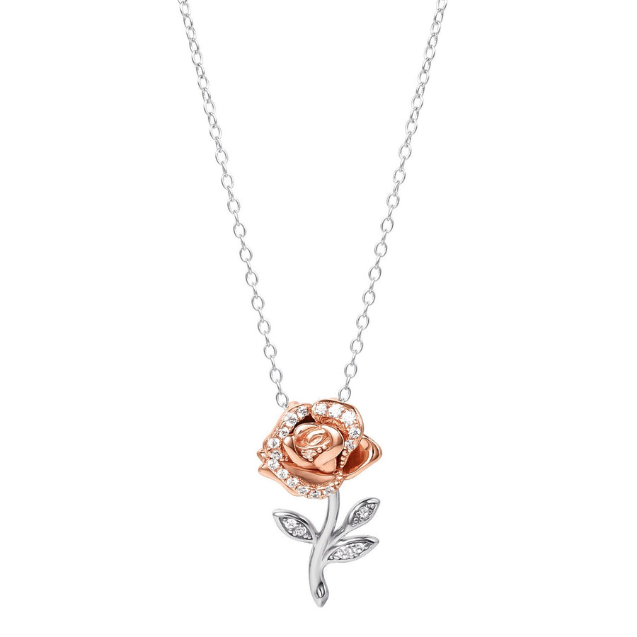 Silver Beauty & Beast Stone Set Rose Necklace C902725TZWL-P.PH