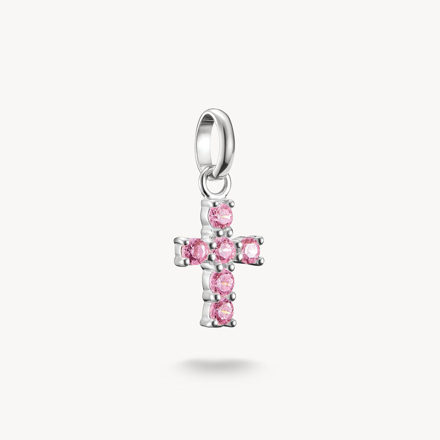Thomas Sabo Charm Club Charming Connect Sterling Silver Cross With Pink Stones Charm CC1206-051-9