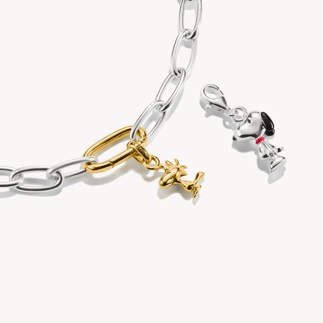 Bracelet with gold and silver charms on a white background
