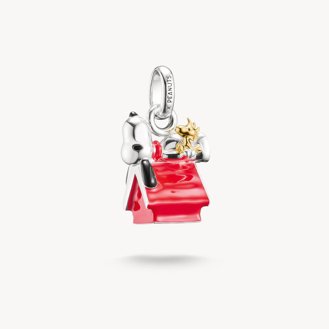 Pendant charm featuring a dog and a doghouse on a white background