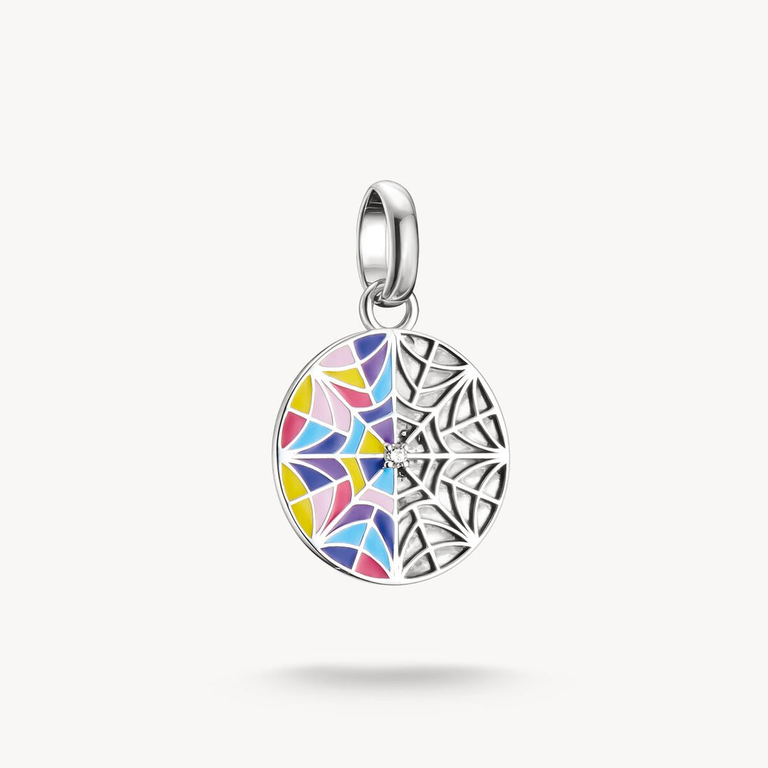 Multicolored geometric pendant on a white background