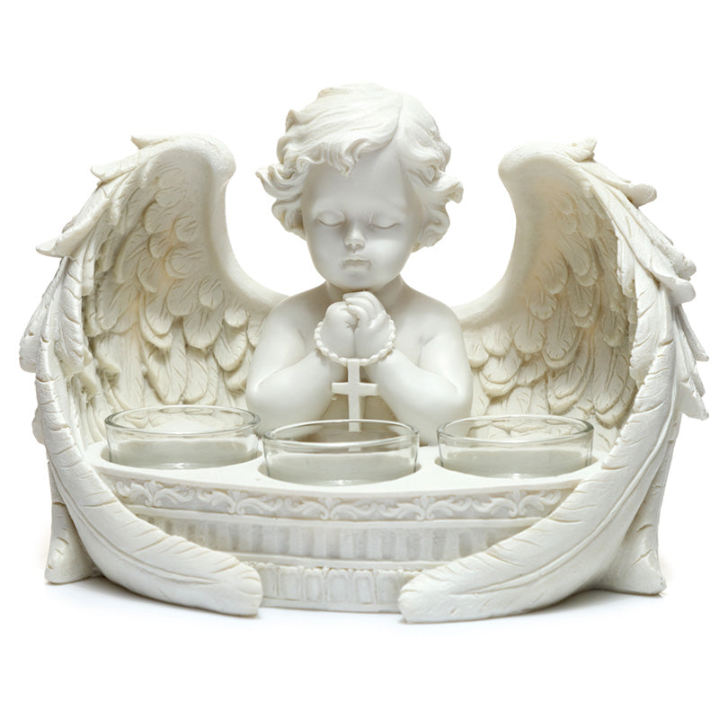 White Cherub 3 Tea Light Candle Holder CHE55