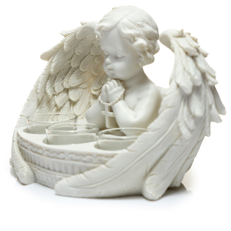 White Cherub 3 Tea Light Candle Holder CHE55