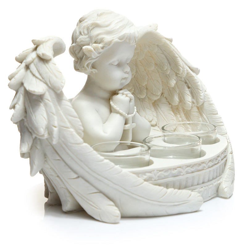 White Cherub 3 Tea Light Candle Holder CHE55