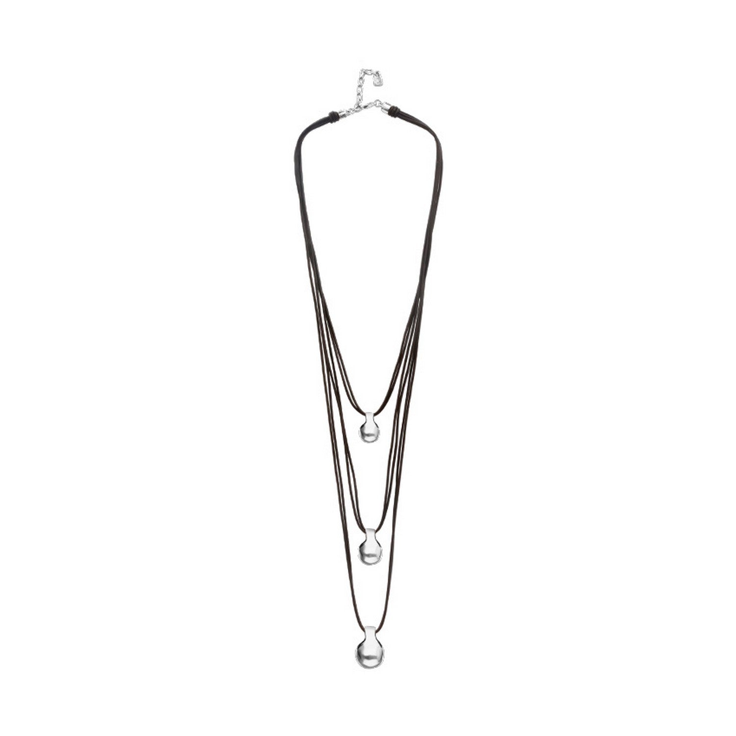 Triple Leather 2 Sterling Silver Alloy Shaped Balls Necklace COL2044MARMTL