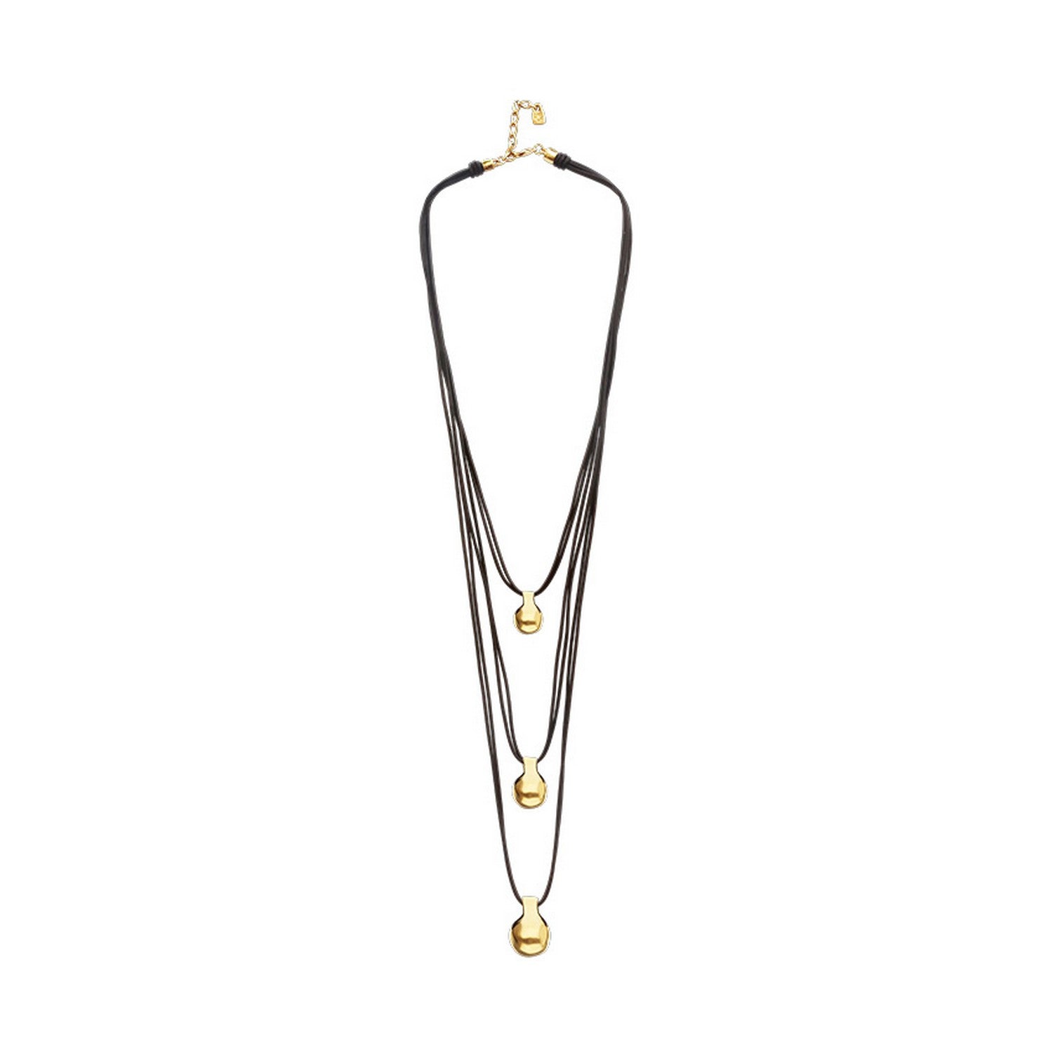 Triple Leather 2 18K Gold Alloy Shaped Balls Necklace COL2044MARORO