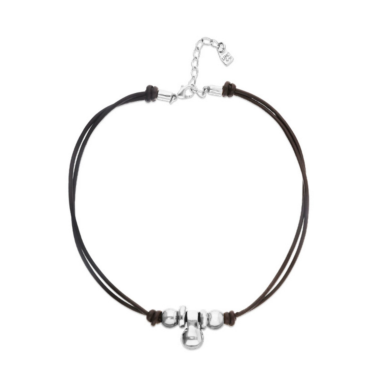 Leather Three Sterling Silveralloy Plated Balls Necklace COL2064MARMTL