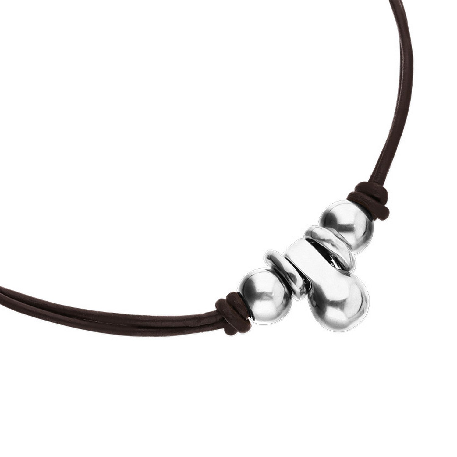 Leather Three Sterling Silveralloy Plated Balls Necklace COL2064MARMTL