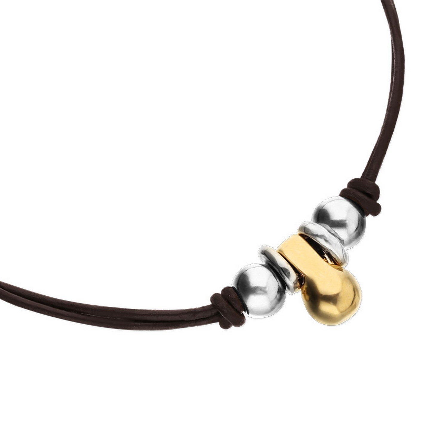Leather Three 18K Gold Alloy Plated Balls Necklace COL2064OROMTL