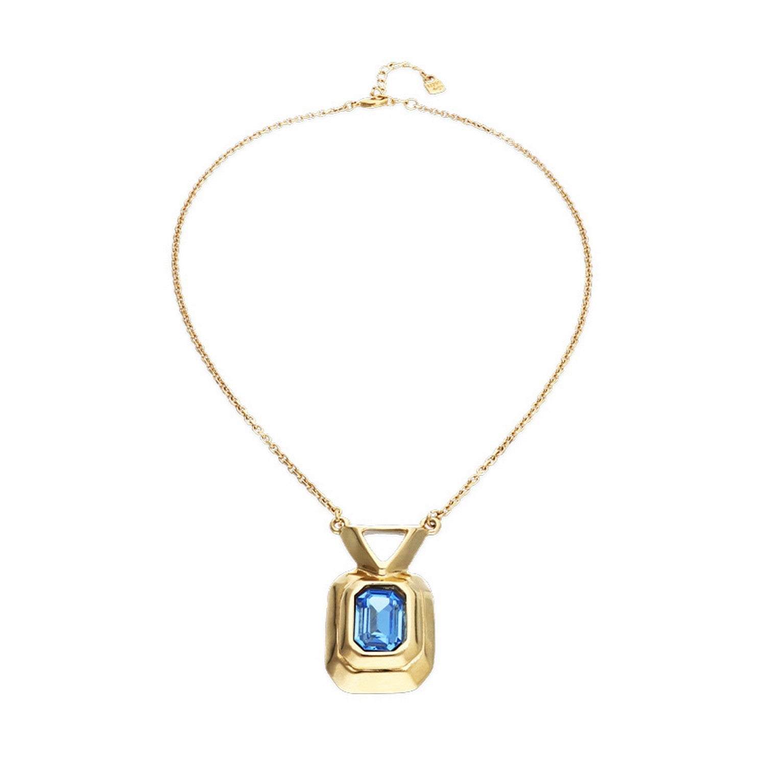 18K Gold Plated Blue Faceted Crystal Necklace COL2071AZUORO