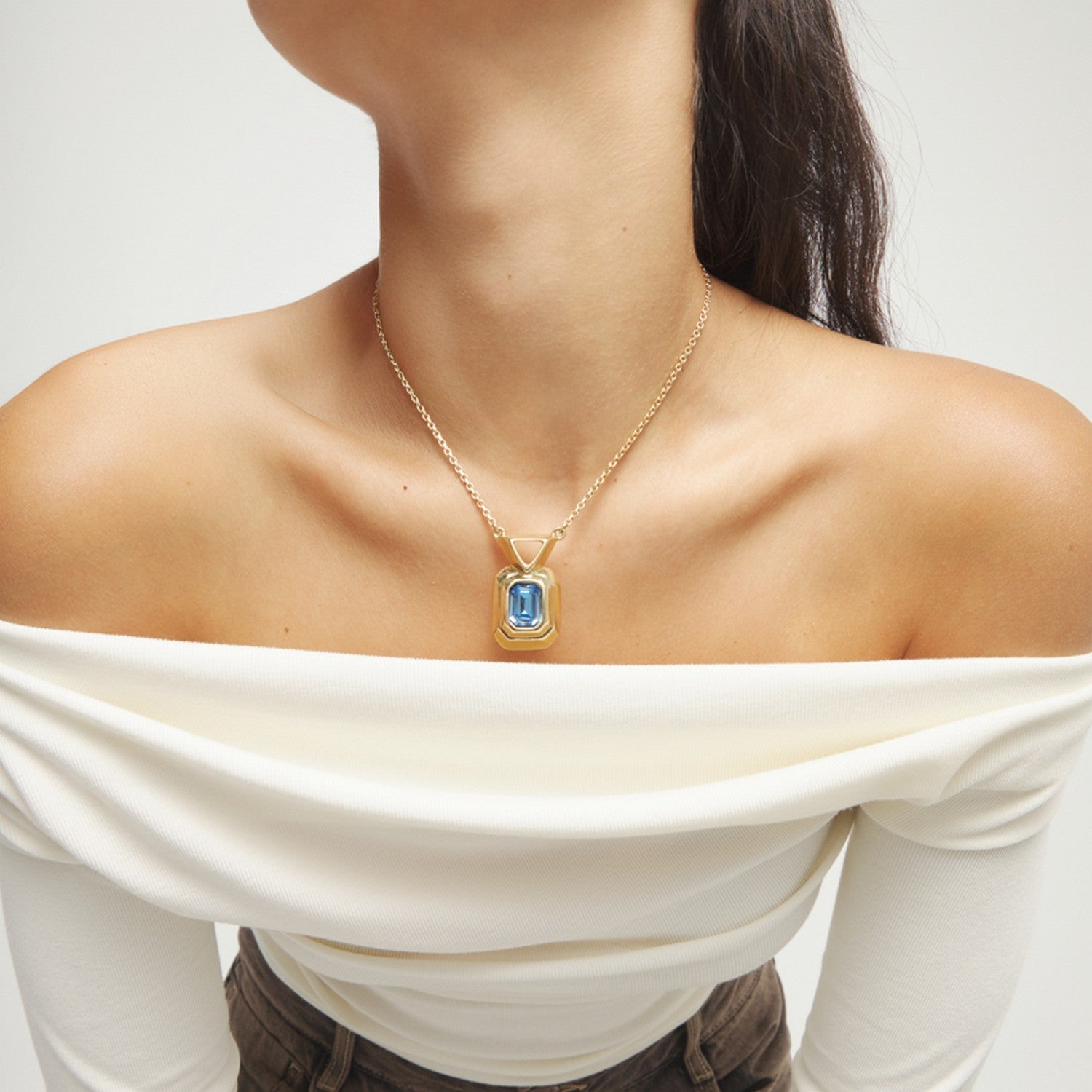 18K Gold Plated Blue Faceted Crystal Necklace COL2071AZUORO