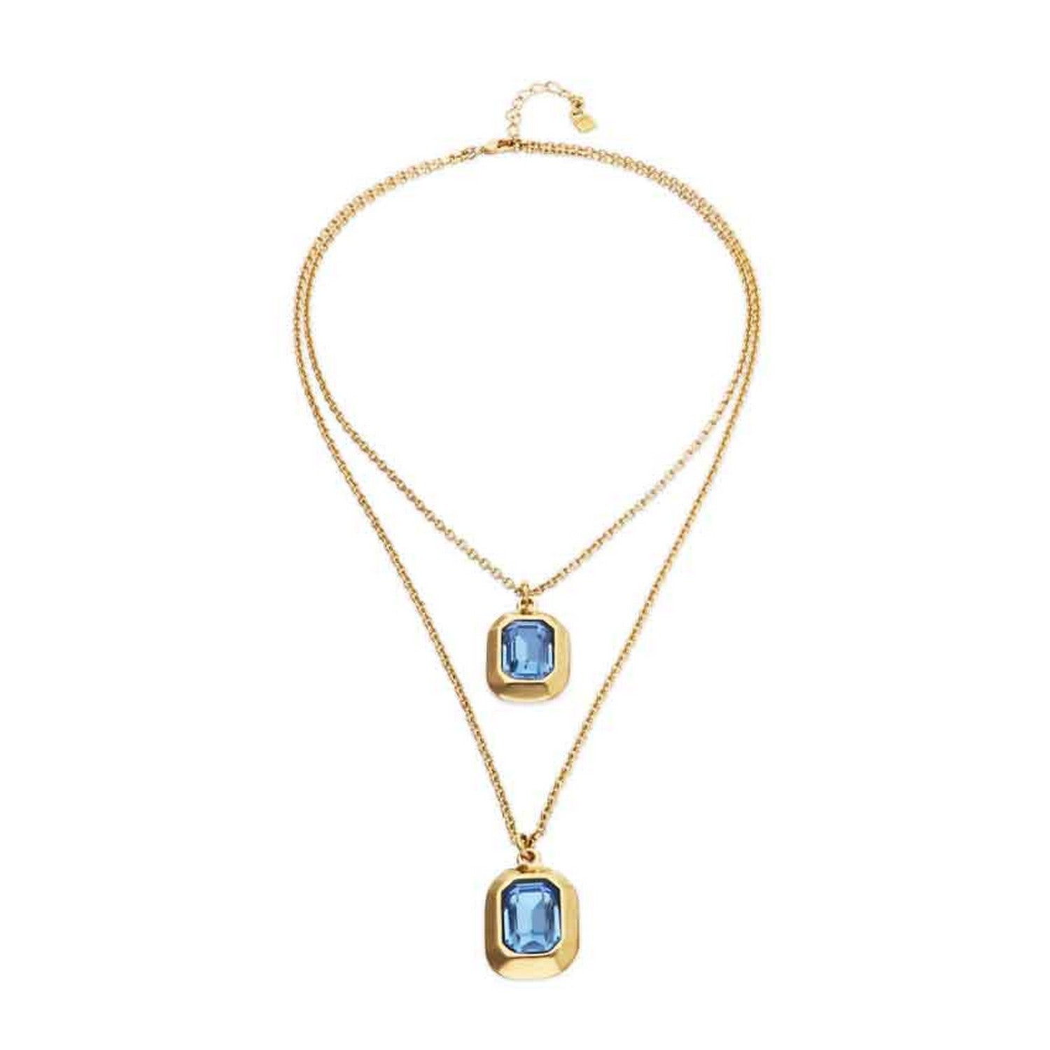 18K Gold Plated Long Blue Faceted Crystal Necklace COL2072AZUORO