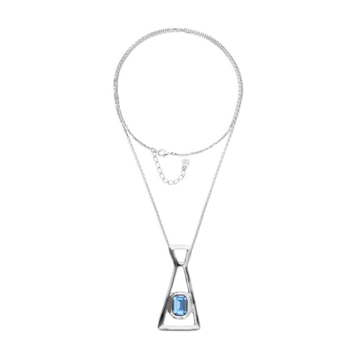 Sterling Silver Plated Long Blue Faceted Crystal Necklace COL2073AZUMTL