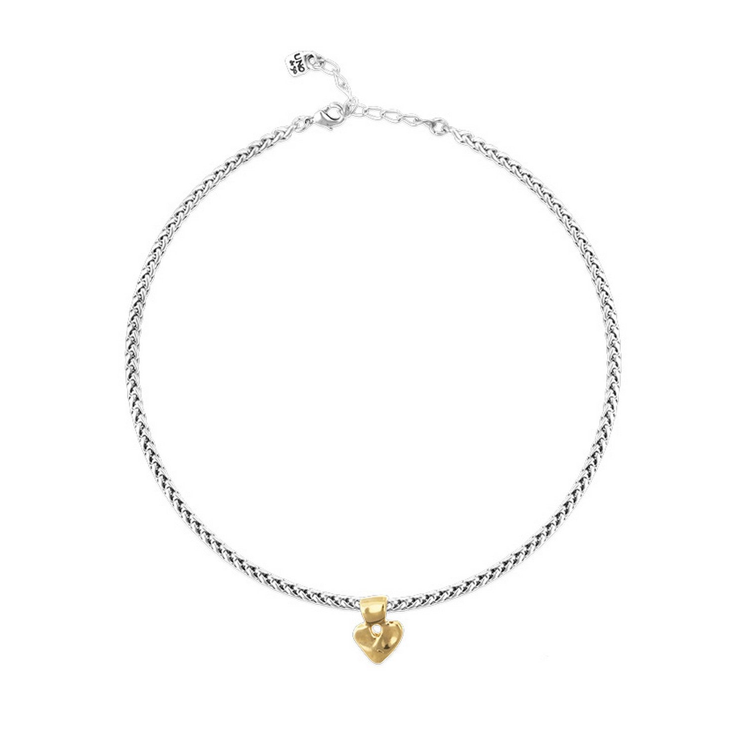 Sterling Silver Plated Ball 18K Gold Heart Detail Necklace COL2074OROMTL