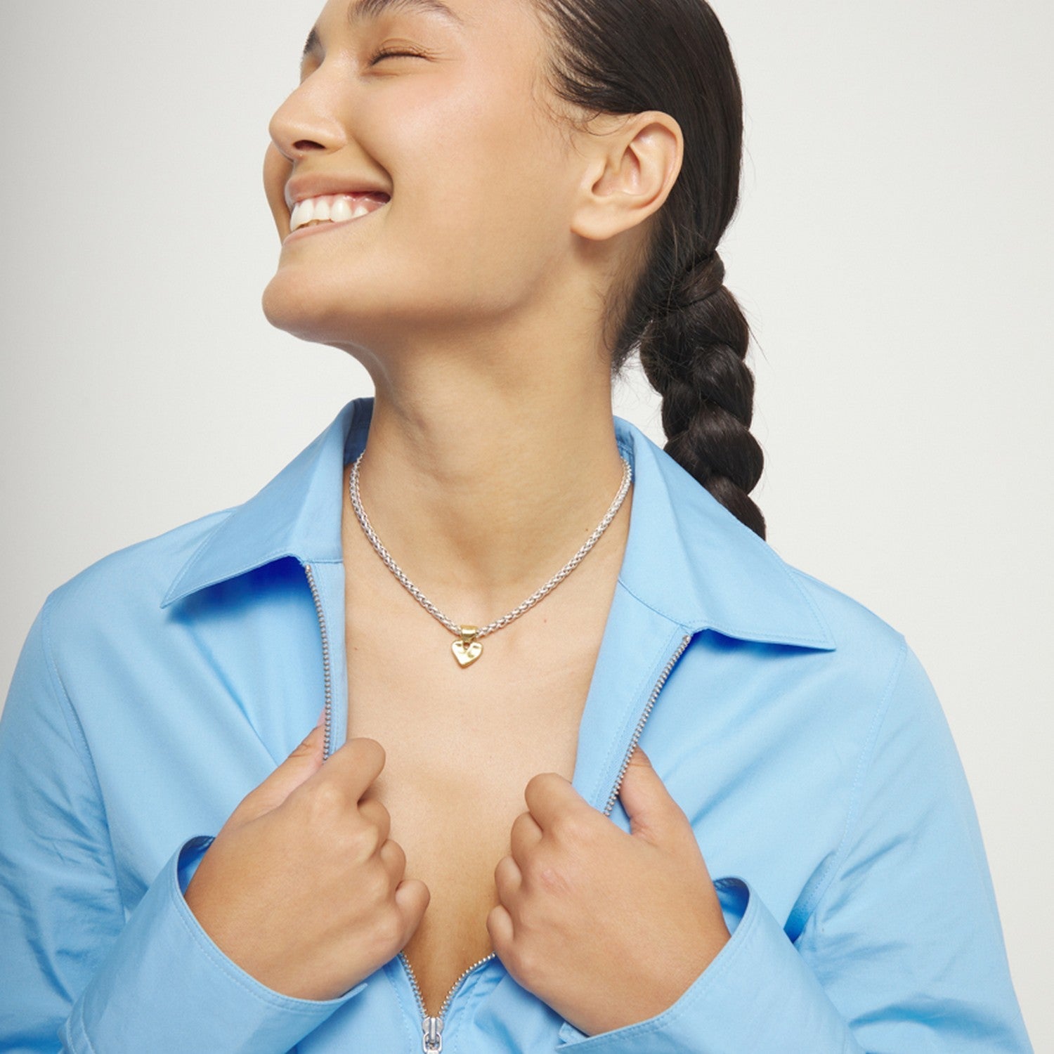 Sterling Silver Plated Ball 18K Gold Heart Detail Necklace COL2074OROMTL