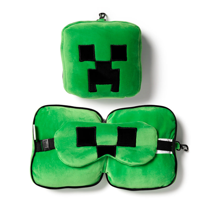 Relaxeazzz Minecraft Creeper Shaped Plush Travel Pillow & Eye Mask CUSH306