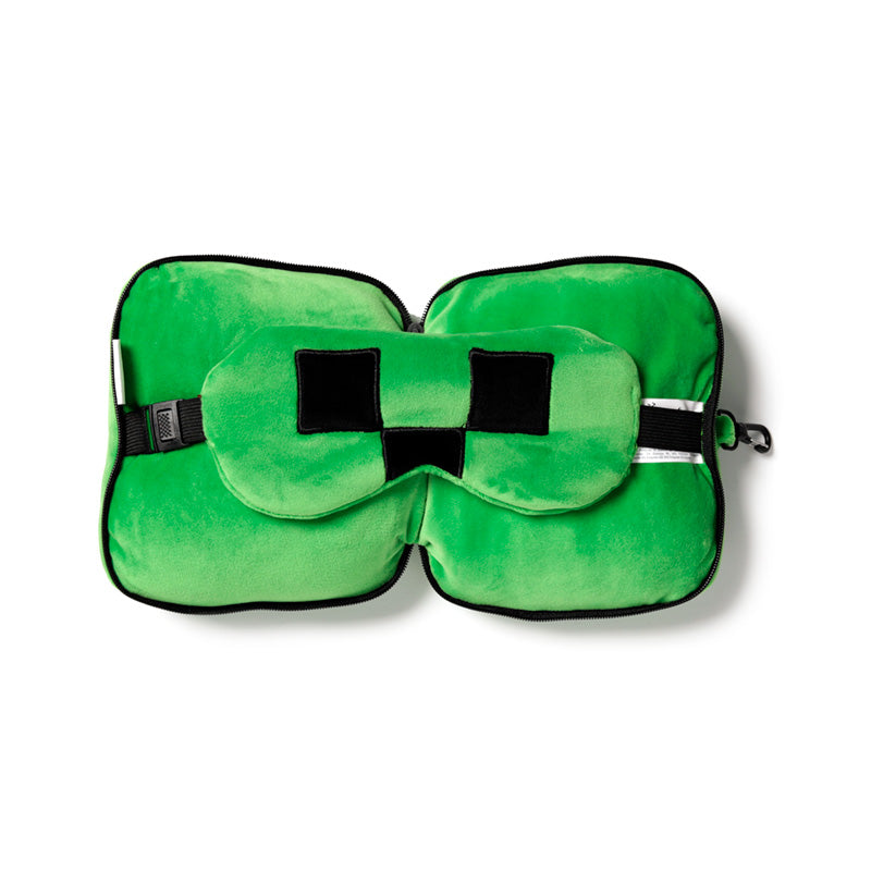 Relaxeazzz Minecraft Creeper Shaped Plush Travel Pillow & Eye Mask CUSH306